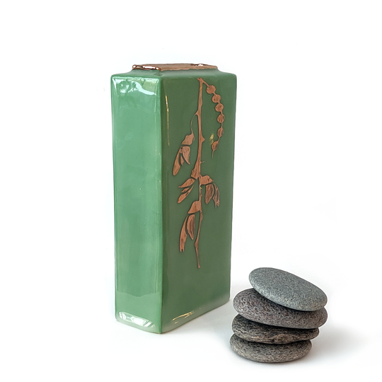 Large Green Luster Box Vase