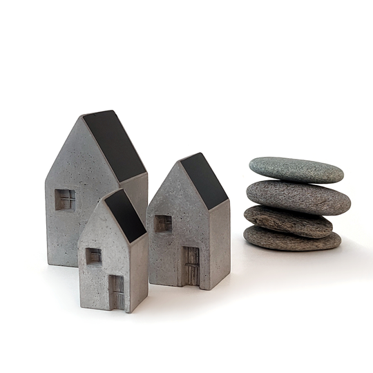 Set of 3 Concrete Houses Black