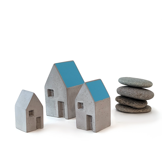 Set of 3 Concrete Houses Blue