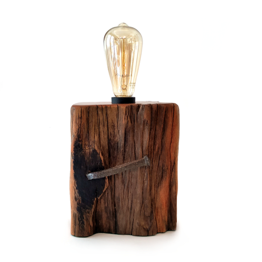 Reclaimed Jarrah Wharf Timber Cast Iron Nail Lamp