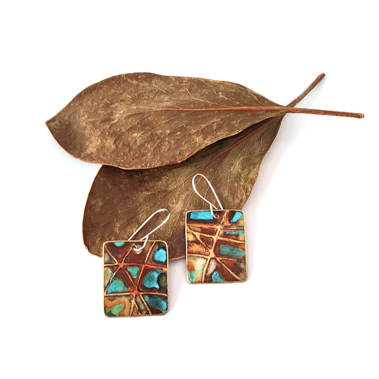 Large Rectangle Earrings Brass Patina