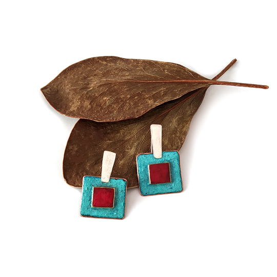 Double Square Earrings Brass Copper