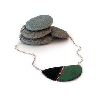 Enamel and Hammered Copper Breast Plate Necklace Green-jewellery-The Vault