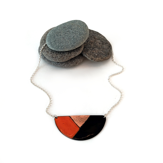 Enamel and Hammered Copper Breast Plate Necklace Orange