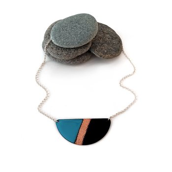Enamel and Hammered Copper Breast Plate Necklace Turquoise-jewellery-The Vault