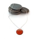 Enamel and Hammered Copper Circle Pendant Orange