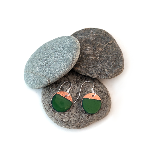 Enamel and Hammered Copper Earrings Green