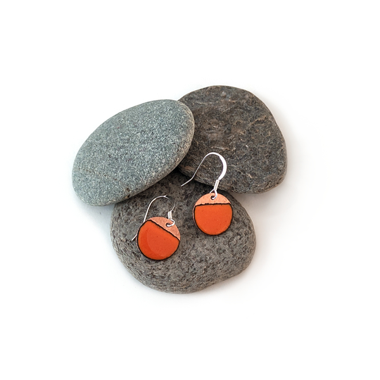 Enamel and Hammered Copper Earrings Orange