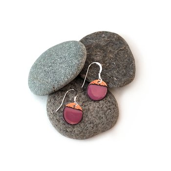 Enamel and Hammered Copper Earrings Pink-jewellery-The Vault