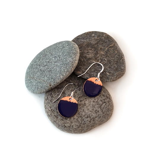 Enamel and Hammered Copper Earrings Blue