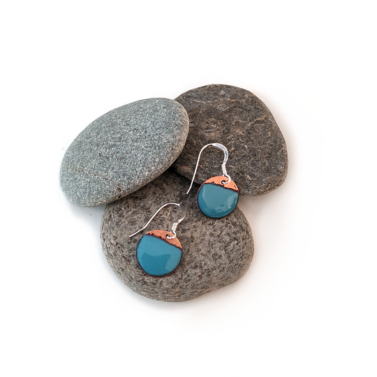 Enamel and Hammered Copper Earrings Turquoise