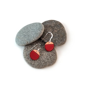 Enamel and Hammered Copper Earrings Red-jewellery-The Vault