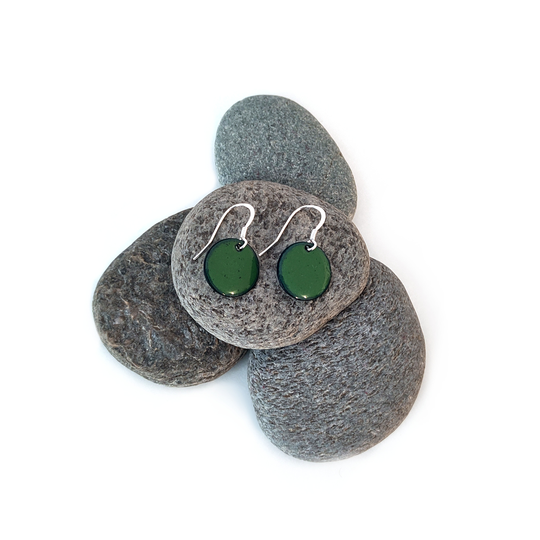 Kiln Fired Enamel Earrings Green