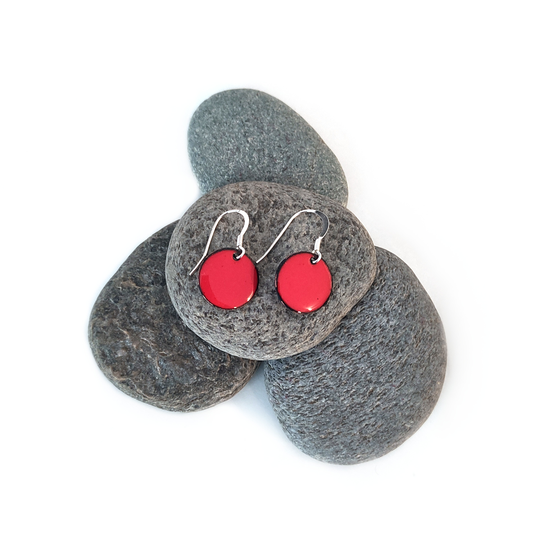 Kiln Fired Enamel Earrings Red