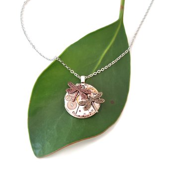 Steampunk Pendant Mixed Metal Dragonflies-jewellery-The Vault