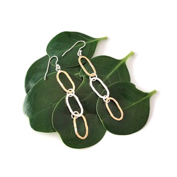 Brass Oval and Silver Oval Link Earrings-jewellery-The Vault