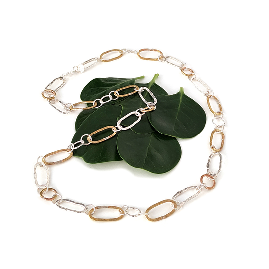 Silver and Brass Ovaland Round Link Chain Necklace