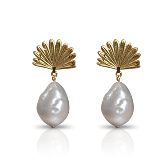 Pearl Piwakawaka Drop Earrings Gold Plate