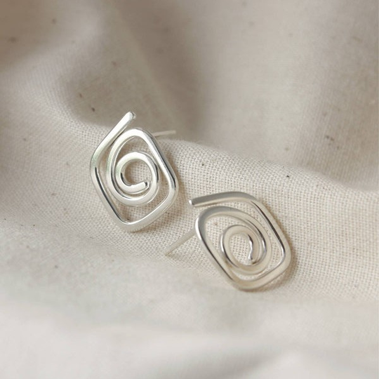 Diamond Swirl Stud Earrings Silver