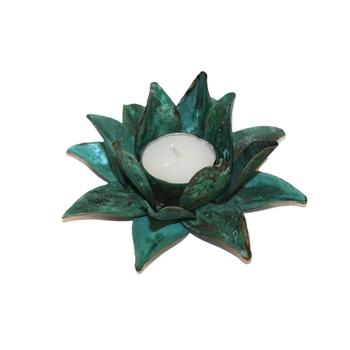Flower Candle Holder Med Green Patina -artists-and-brands-The Vault