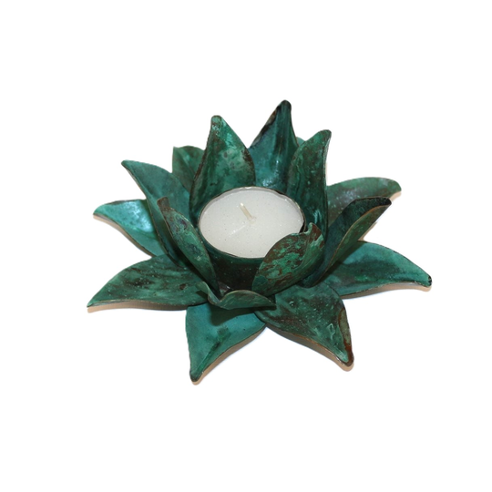 Flower Candle Holder Med Green Patina 