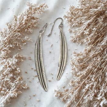 Feather Earrings Brushed Silver-jewellery-The Vault