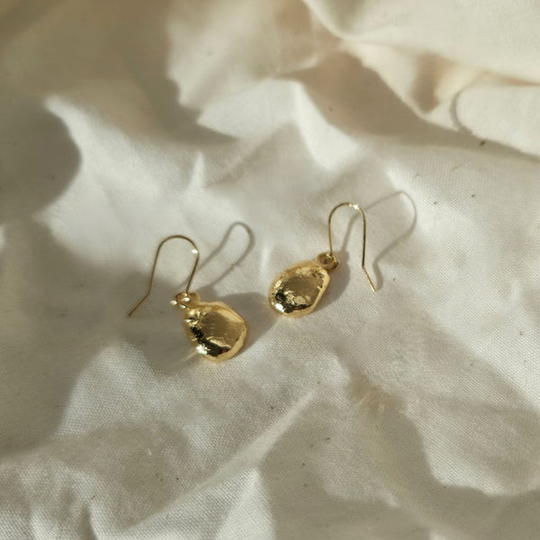 Small Molten Pebble Earrings Gold Plate