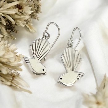 Piwakawaka Earrings Silver-jewellery-The Vault