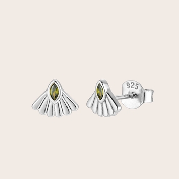 Fantail Studs Silver Olive-jewellery-The Vault