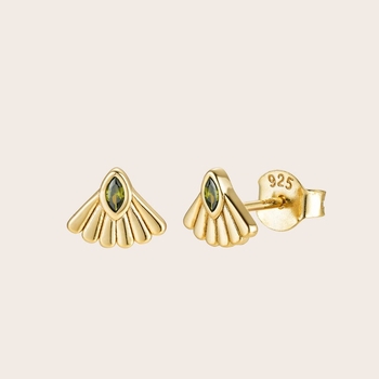 Fantail Studs Gold Plate Olive-jewellery-The Vault