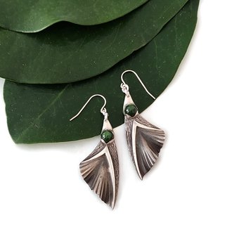 Silver Organic Leaf Earrings with Pounamu-jewellery-The Vault
