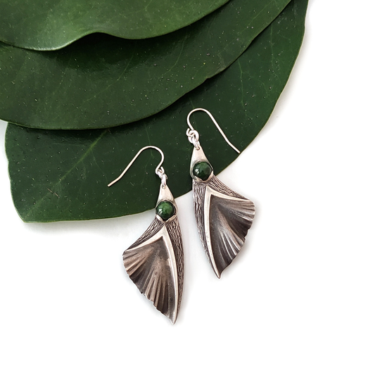Silver Organic Leaf Earrings with Pounamu