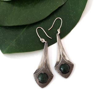Silver Lanterns Earrings with Pounamu-jewellery-The Vault
