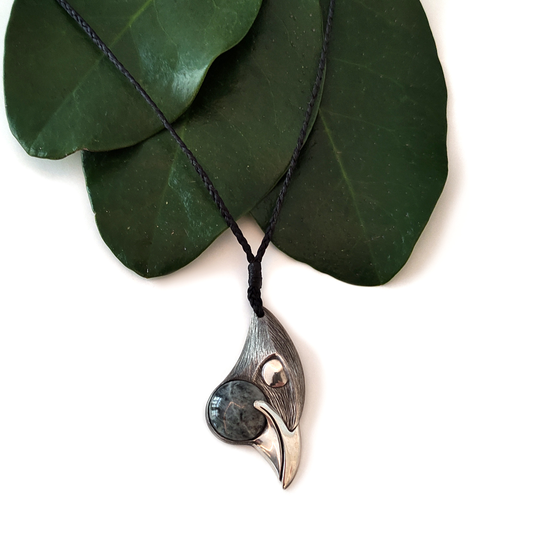 Silver Kokako Pendant with Pounmau