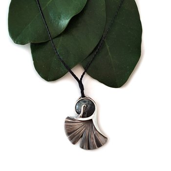 Ginkgo Leaf Silver Pendant with Pounmau-jewellery-The Vault