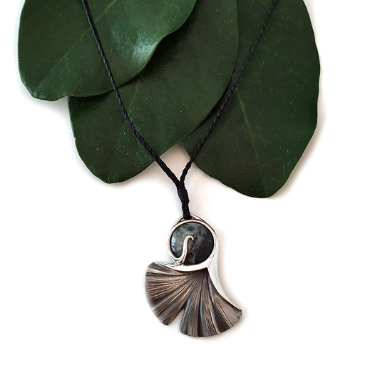 Ginkgo Leaf Silver Pendant with Pounmau