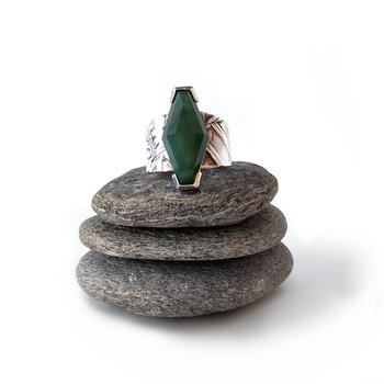 Fern Cuff Ring w Faceted Pounamu-jewellery-The Vault