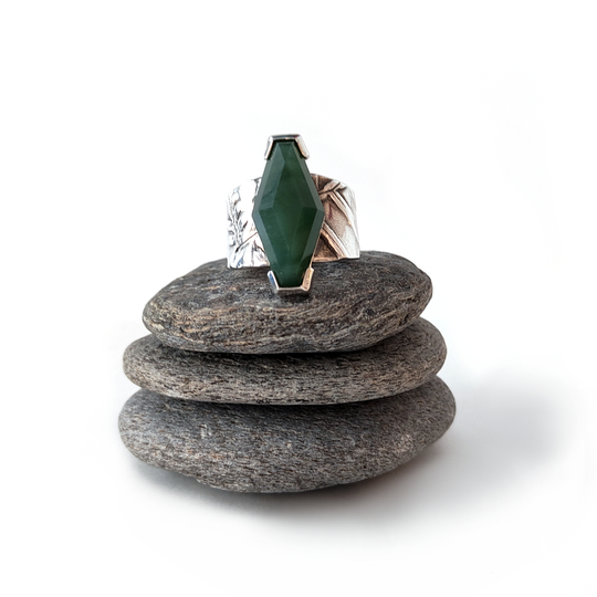 Fern Cuff Ring w Faceted Pounamu