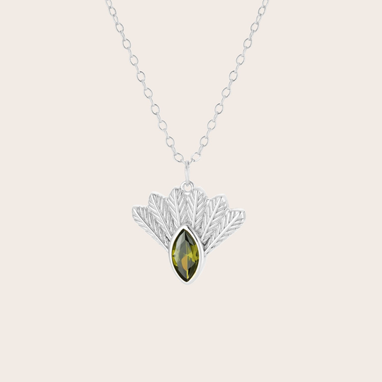 Fantail Messenger Necklace Olive Silver