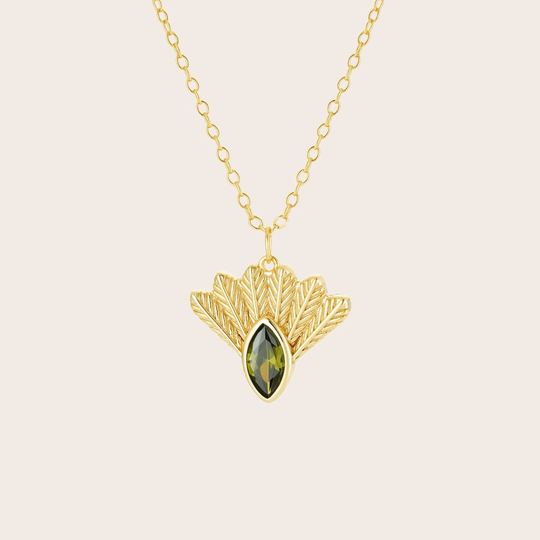 Fantail Messenger Necklace Olive Gold Plate