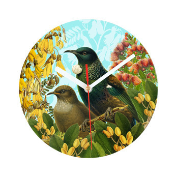 Plywood Bird Clock Botanical Tui Nz Kirstin Ash The Vault
