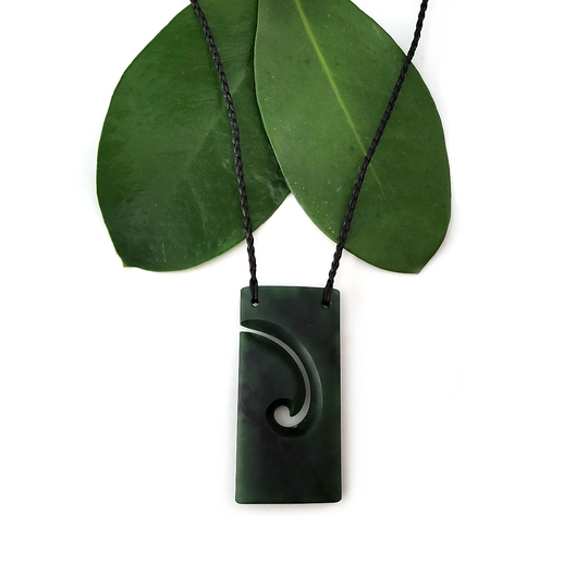Arahura Pounamu Pendant Simple Toki with Koru Detail
