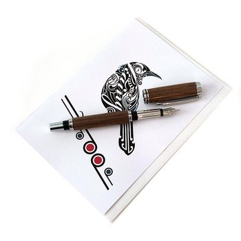 Slimline Fountain Pen Black Totara Silver-wood-The Vault