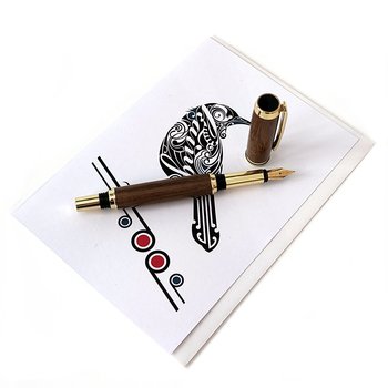 Slimline Fountain Pen Black Totara Gold-wood-The Vault