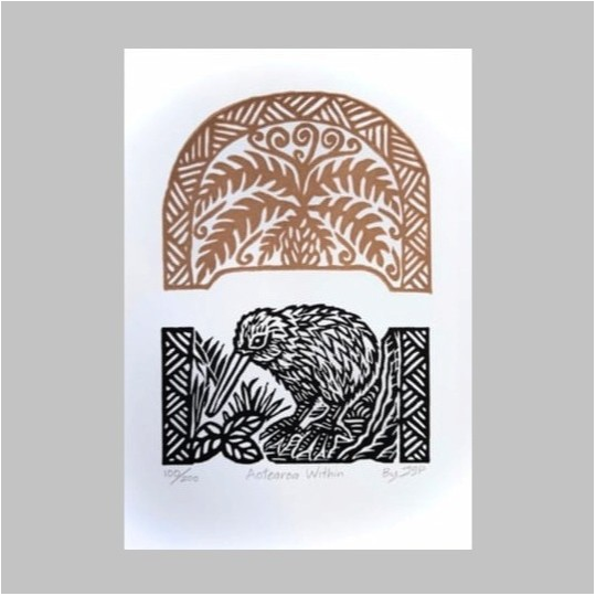 Aotearoa Within Linocut A4 Print