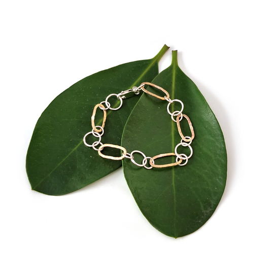Silver Round and Brass Oval Link Bracelet 