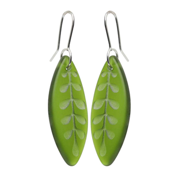Glass Kowhai Leaf Earrings Green