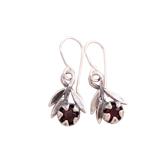 Red Manuka Sprig Garnet Earrings