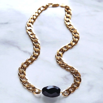 Gold Plate Onyx 10mm Necklace 