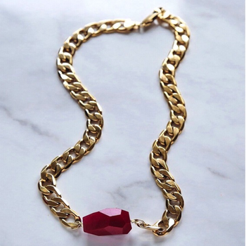 Gold Plate Red Chalcedony 10mm necklace